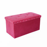 Foldable Velvet Designed Storage Ottoman - Pink