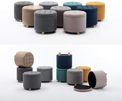 Round Fabric Storage Ottoman