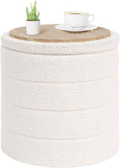 Velvet Sherpa Round Storage Ottoman with Tray