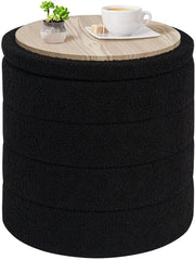 Velvet Sherpa Round Storage Ottoman with Tray
