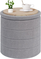 Velvet Sherpa Round Storage Ottoman with Tray