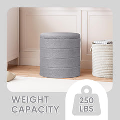 Velvet Sherpa Round Storage Ottoman with Tray