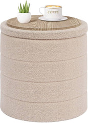 Velvet Sherpa Round Storage Ottoman with Tray