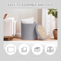 Velvet Sherpa Round Storage Ottoman with Tray