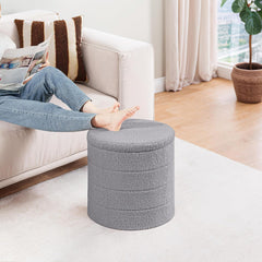 Velvet Sherpa Round Storage Ottoman with Tray