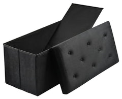 Foldable Velvet Designed Storage Ottoman - Black