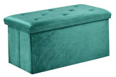 Foldable Velvet Designed Storage Ottoman - Green