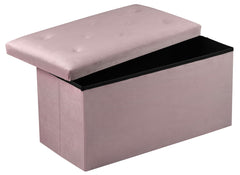 Foldable Velvet Designed Storage Ottoman - Pink
