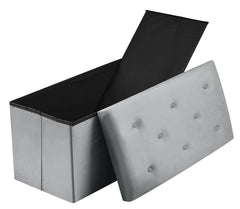 Foldable Velvet Designed Storage Ottoman - Grey