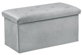 Foldable Velvet Designed Storage Ottoman - Grey