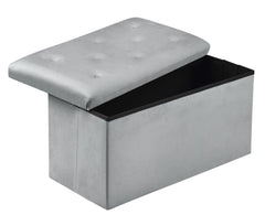 Foldable Velvet Designed Storage Ottoman - Grey