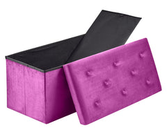 Foldable Velvet Designed Storage Ottoman - Purple