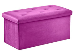 Foldable Velvet Designed Storage Ottoman - Purple