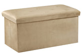 Foldable Velvet Designed Storage Ottoman - Beige