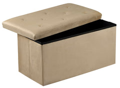 Foldable Velvet Designed Storage Ottoman - Beige