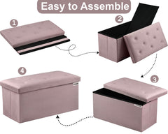 Foldable Velvet Designed Storage Ottoman - Pink