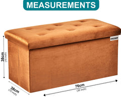 Foldable Velvet Designed Storage Ottoman - Brown