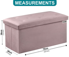 Foldable Velvet Designed Storage Ottoman - Pink