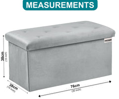 Foldable Velvet Designed Storage Ottoman - Grey