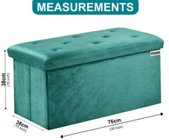 Foldable Velvet Designed Storage Ottoman - Green