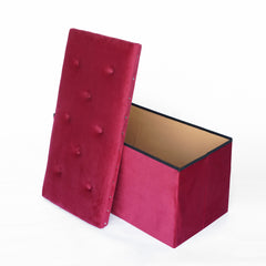 Foldable Velvet Designed Storage Ottoman - Pink