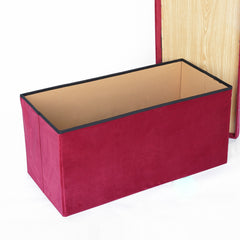 Foldable Velvet Designed Storage Ottoman - Pink