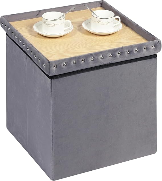 Velvet Designed Storage Ottoman Folding Coffee Table