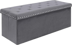 Foldable Velvet Designed Storage Ottoman