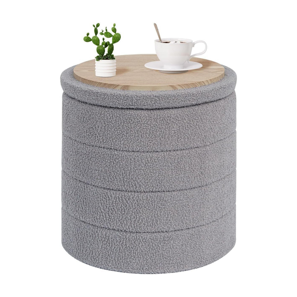 Velvet Sherpa Round Storage Ottoman with Tray