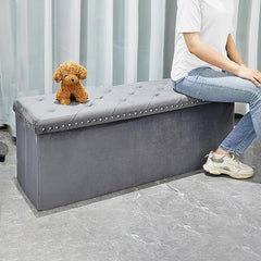 Foldable Velvet Designed Storage Ottoman