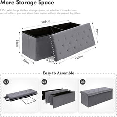 Foldable Velvet Designed Storage Ottoman