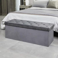 Foldable Velvet Designed Storage Ottoman