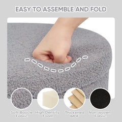 Velvet Sherpa Round Storage Ottoman with Tray