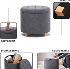 Round Fabric Storage Ottoman