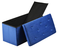 Foldable Linen Designed Storage Ottoman - Blue