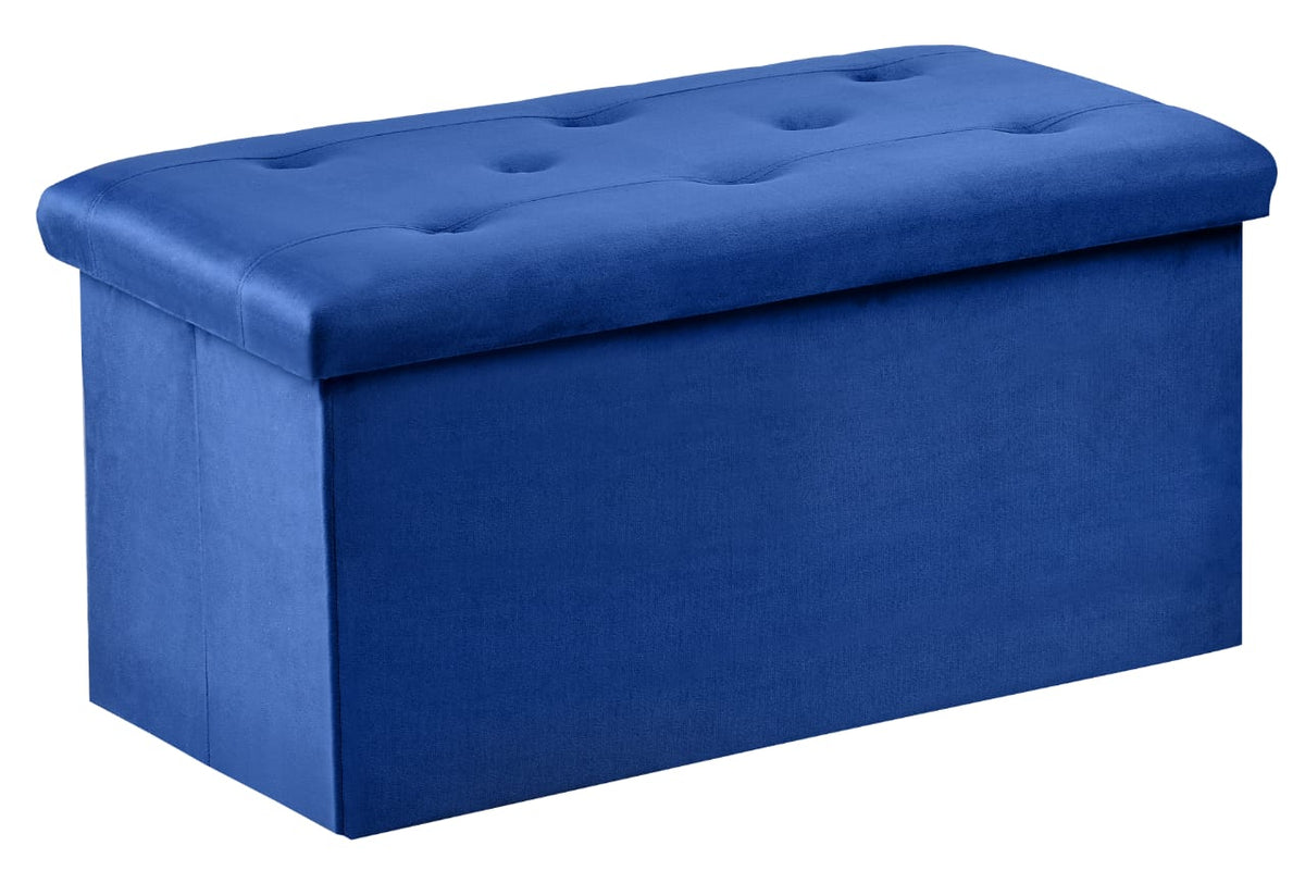 Foldable Linen Designed Storage Ottoman - Blue