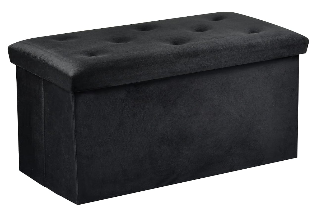 Foldable Velvet Designed Storage Ottoman - Black