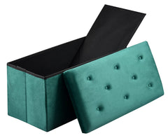 Foldable Velvet Designed Storage Ottoman - Green