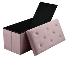 Foldable Velvet Designed Storage Ottoman - Pink
