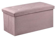 Foldable Velvet Designed Storage Ottoman - Pink