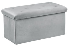 Foldable Velvet Designed Storage Ottoman - Grey