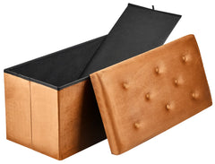 Foldable Velvet Designed Storage Ottoman - Brown