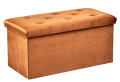 Foldable Velvet Designed Storage Ottoman - Brown