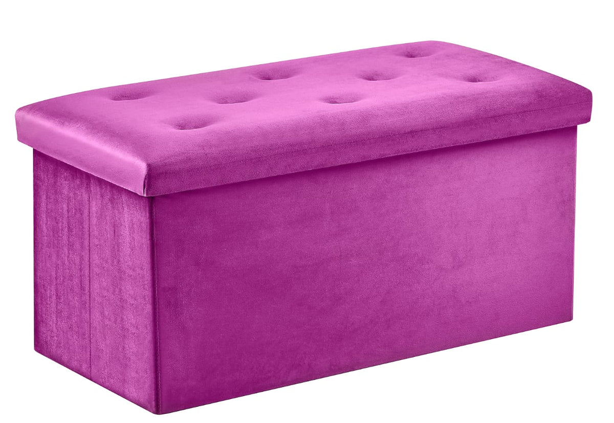 Foldable Velvet Designed Storage Ottoman - Purple