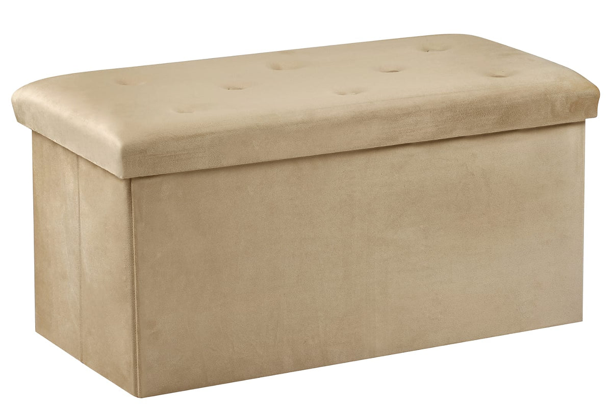 Foldable Velvet Designed Storage Ottoman - Beige