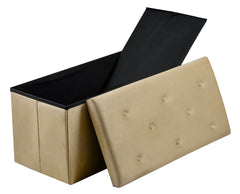 Foldable Velvet Designed Storage Ottoman - Beige