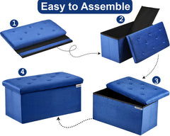 Foldable Linen Designed Storage Ottoman - Blue