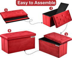 Foldable Velvet Designed Storage Ottoman - Brown