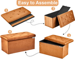 Foldable Velvet Designed Storage Ottoman - Brown