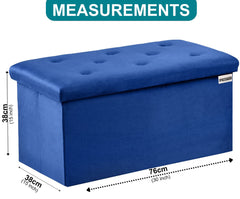 Foldable Linen Designed Storage Ottoman - Blue